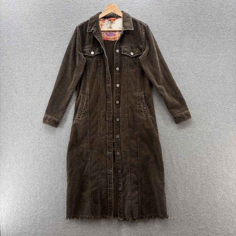 Scully Coat Womens Small Brown Corduroy Long Embroidered Boho Western Duster